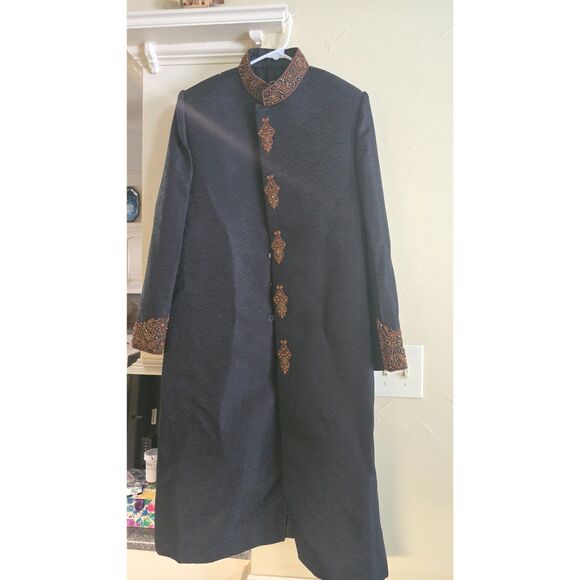 Georgio Armani Hand Beaded Gold/Bronze Formal Groom/ Men Sherwani Wedding Black - Picture 1 of 8